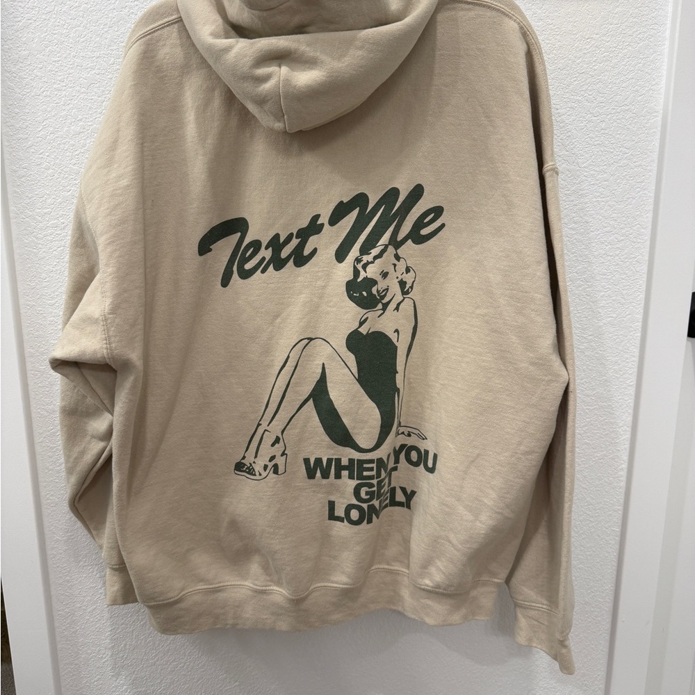 LONELY GHOST Text Me When You Get Lonely Beige Hoodie